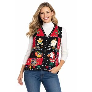 Designers Originals Studio Vintage Embroidered Christmas Sweater Vest - Womens M